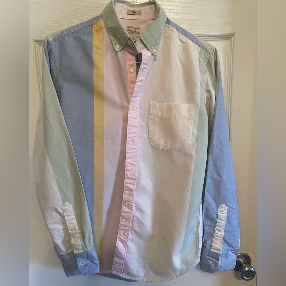 J Crew American Pima Cotton Pastel Stripe Shortsleeve Oxford Shirt S Slim Fit